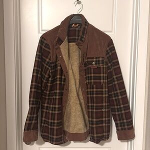 brown plaid mens coat, keeps u warm, pockets